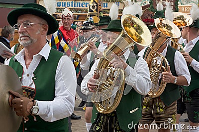 Oktoberfest Marching Band with Costumes and Horns Editorial Stock Photo
